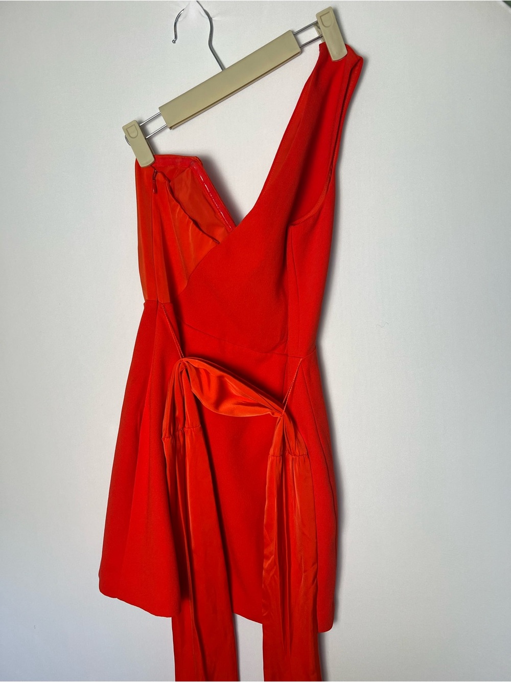 NBD Jasper Mini Dress Red Orange One Shoulder Tie Front Bow Cocktail Formal XS - Picture 5 of 9